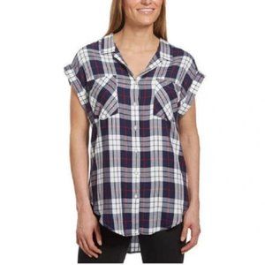 Jachs Girlfriend Quinn Cap Sleeve Plaid Short Sleeve Button Down